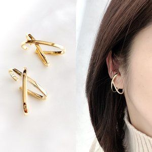 Clip On/Hook On Earrings - Gold Criss Cross